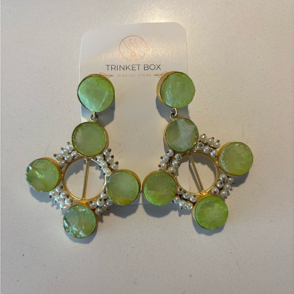 Green and Gold Statement Earrings